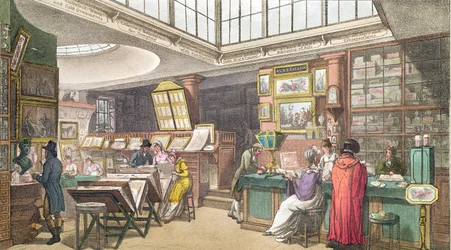 Interior do "Repositório de Artes, Literatura, Comércio, Manufatura, Moda e Política" de Ackermann, publicado em 1809-28